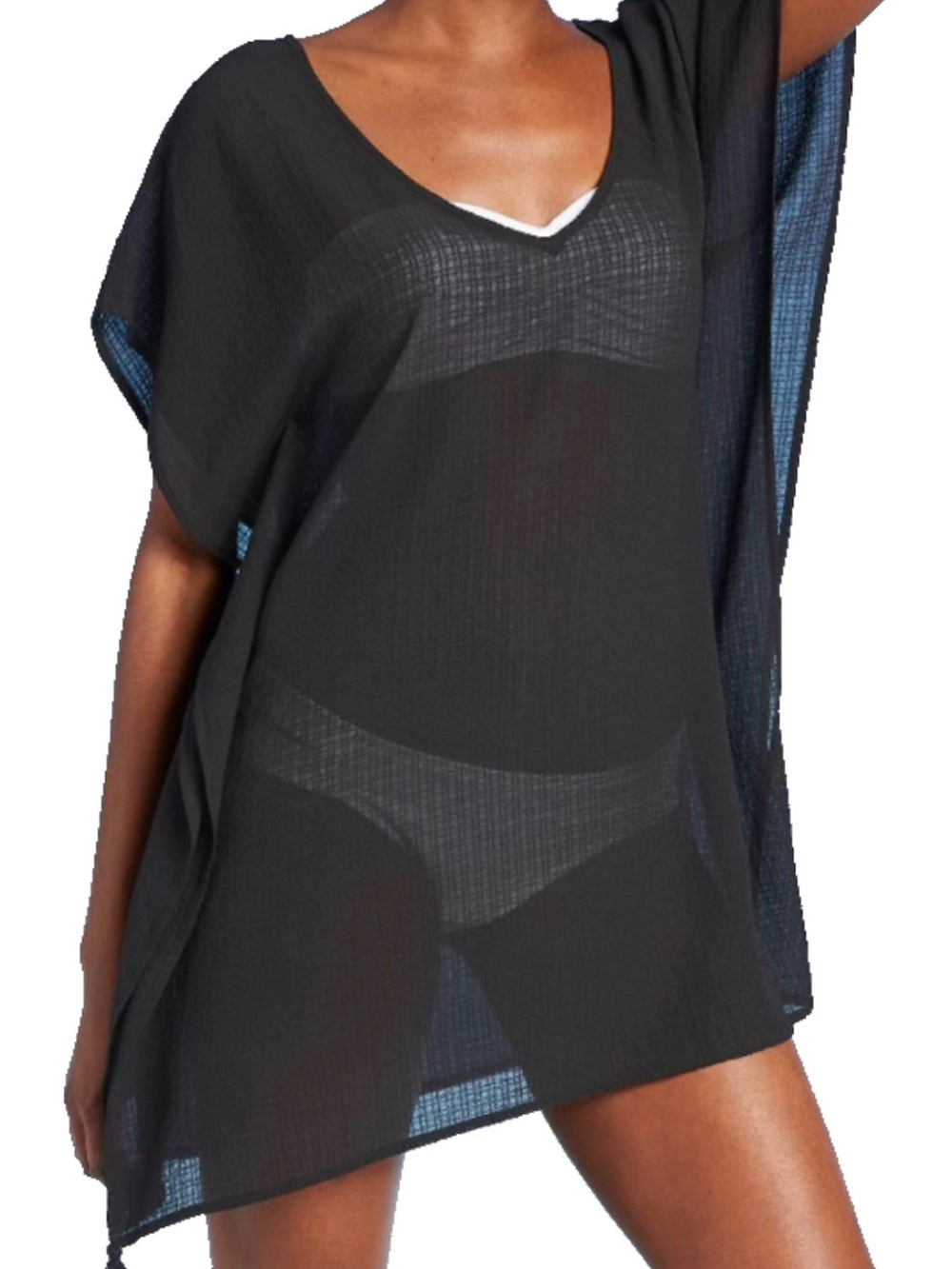Kona Sol Sheer Black V-Neck Swim Cover-Up